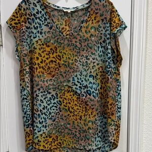 JODIFL Multicolor Leopard Print V-Neck Blouse
